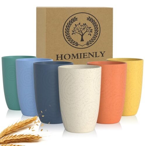 Homienly Drinking Glasses Premium Wheat Straw Unbreakable Cups - Set of 6 Alternative to Plastic Cups Reusable Unbreakable Drinking Cup Reusable Dishwasher Safe Water Glasses...