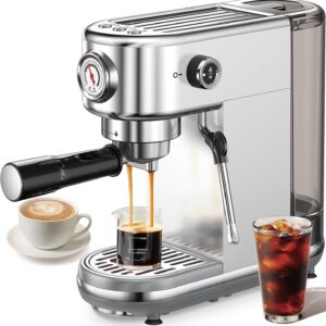 Espresso Machine with Milk Frother, 20 Bar High Pressure Professional Espresso Maker Automatic, Compact Stainless Steel Coffee Machine for Cappuccino, Latte, Gift for Coffee...